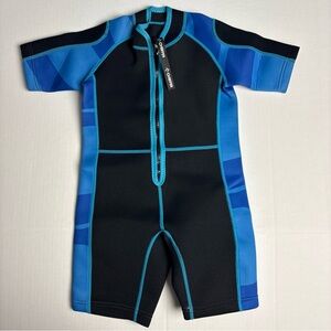 Chriffer Kids Youth Unisex Medium Wetsuit Shorts One Piece Black Blue Zipper
